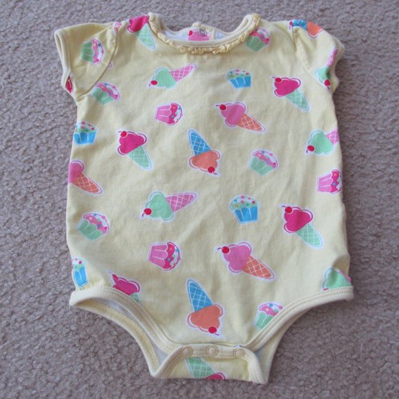 Okie Dokie One Piece Onesie Girls Size 3-6M Yellow Short Sleeve Ice Cream Cone - Picture 5 of 5